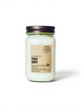 Load image into Gallery viewer, JD Candle Co. Peach Grove 16 oz soy candle in a clear mason jar with a bronze lid on a white back ground