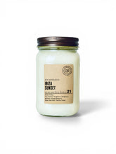 Load image into Gallery viewer, JD Candle Co. Ibiza Sunset 16 oz soy candle in a clear mason jar with a bronze lid on a white back ground