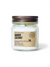 Load image into Gallery viewer, JD Candle Co. Mango Coconut 8 oz soy candle in a clear mason jar with a bronze lid on a white back ground